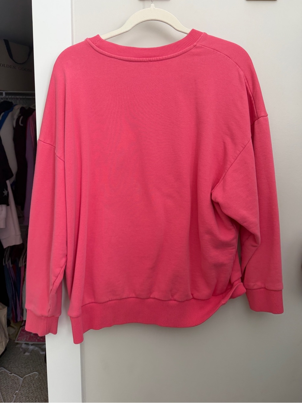 Favorite Daughter Hot Pink Crewneck with Neon Yellow-Green Lettering - Picture 2 of 4